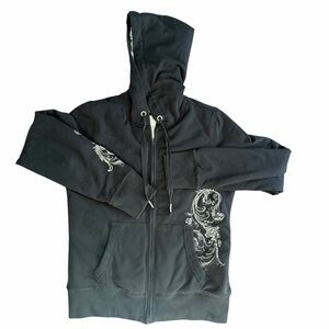 Aeropostale Black Y2k Beaded Vampire Hooded Full Zip Long Sleeve Sherpa Lined